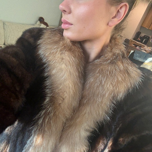 100% real Mink full length coat fox details mink fur coat - Picture 8 of 15